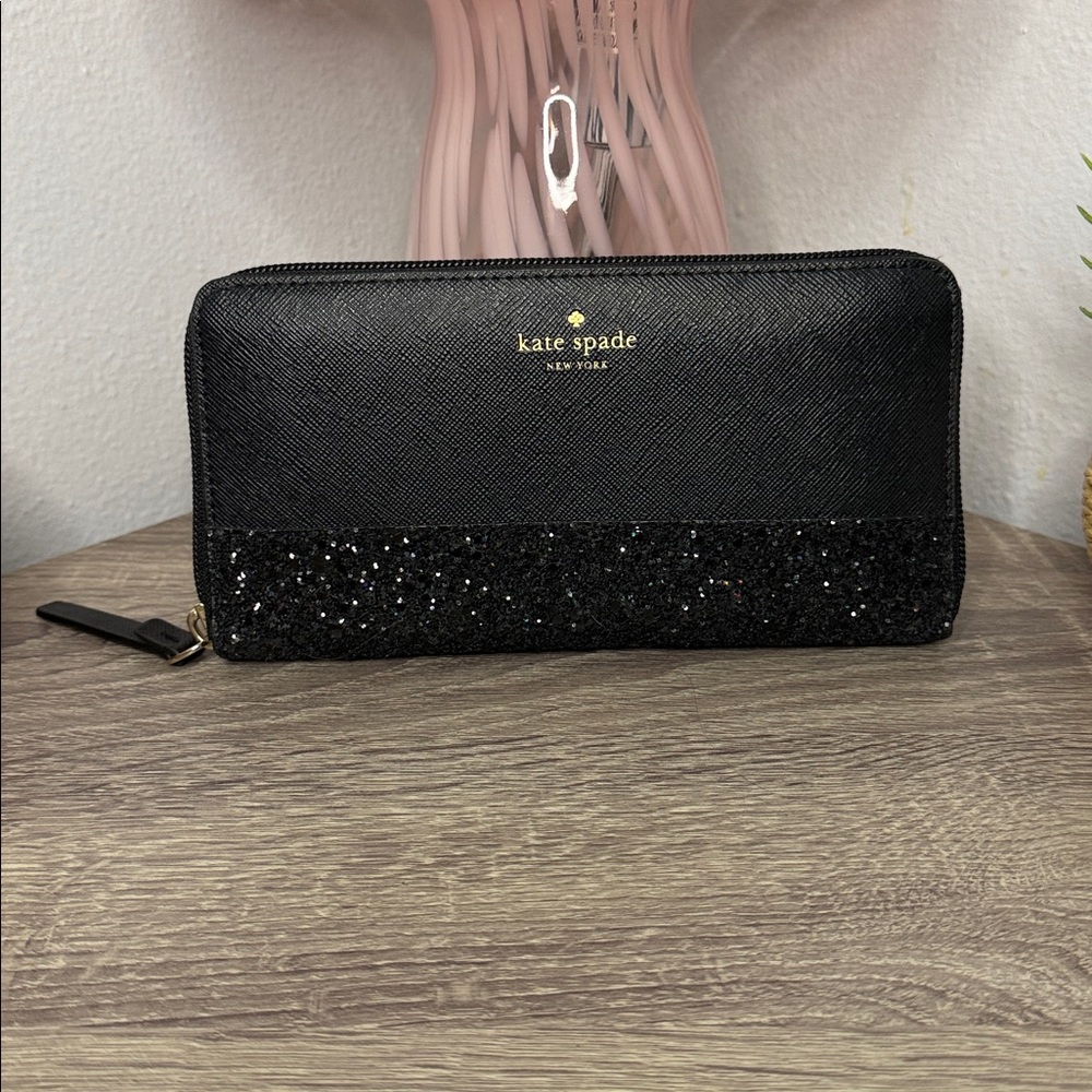 Kate Spade Black Glitter Zip Wallet - Picture 2 of 16